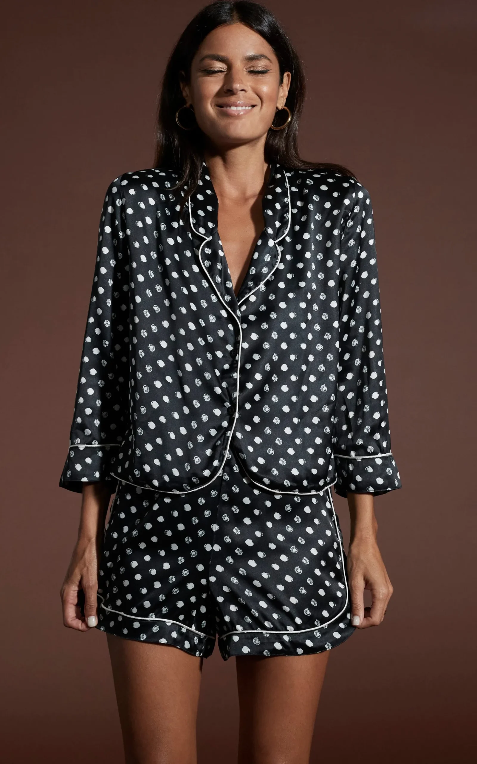Oona Shortie Pj Set In Black Polka Dot