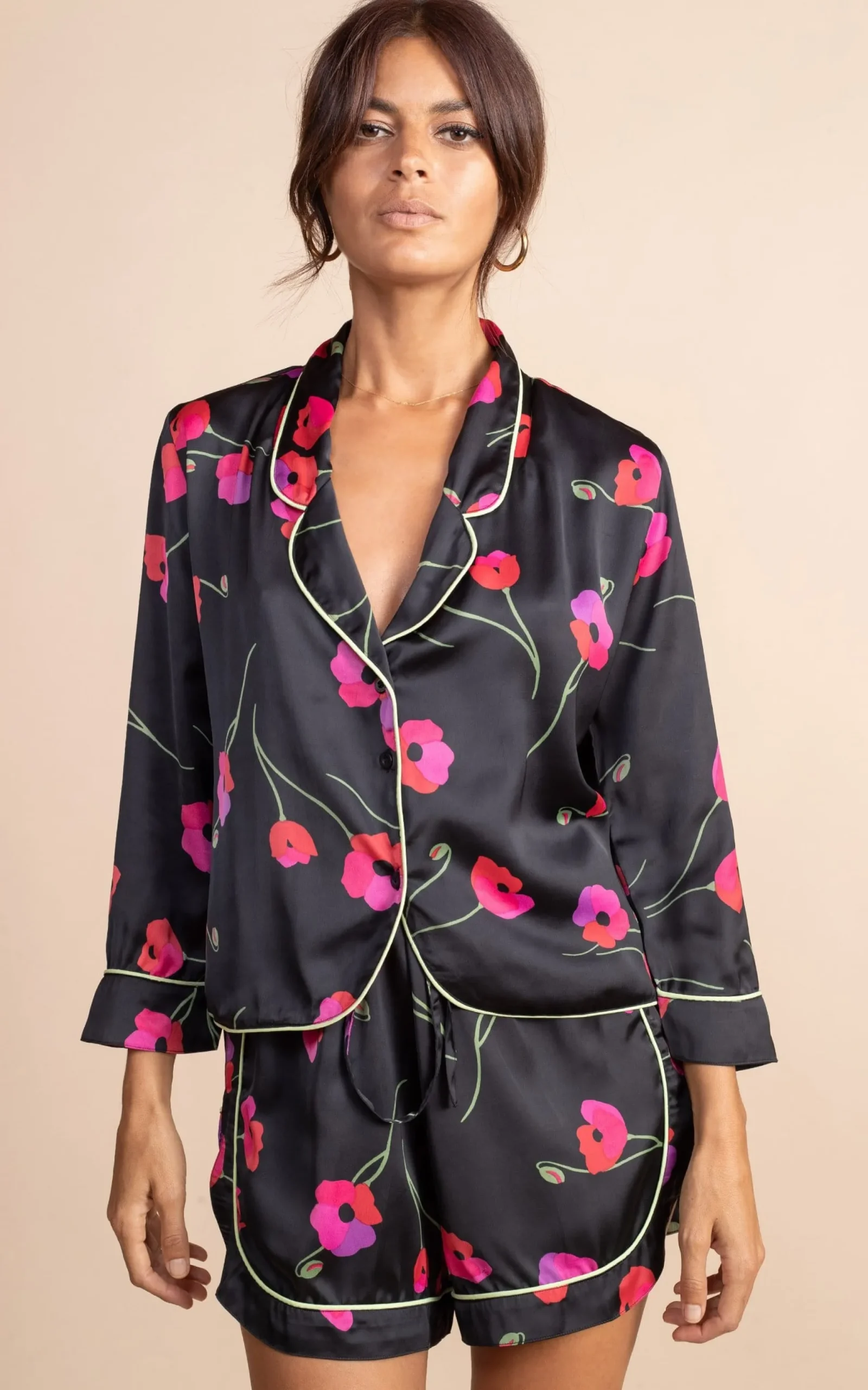 Oona Shortie Pj Set In Poppies On Black