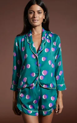 Oona Shortie Pj Set In Polka Dot Purple On Green