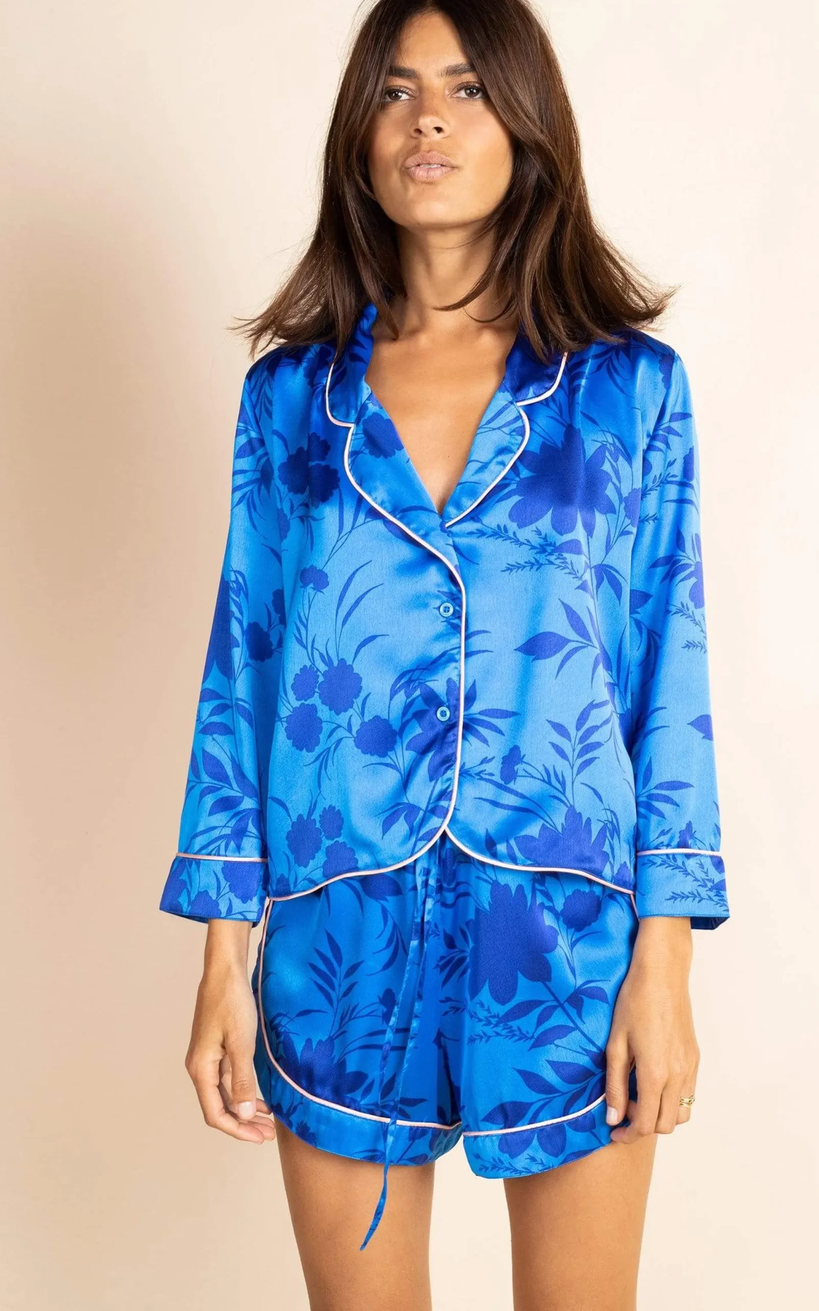 Oona Shortie Pj Set In Silhouette Light Blue