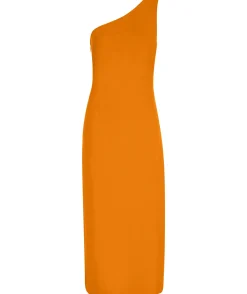 Portia Linen Midi Dress In Orange