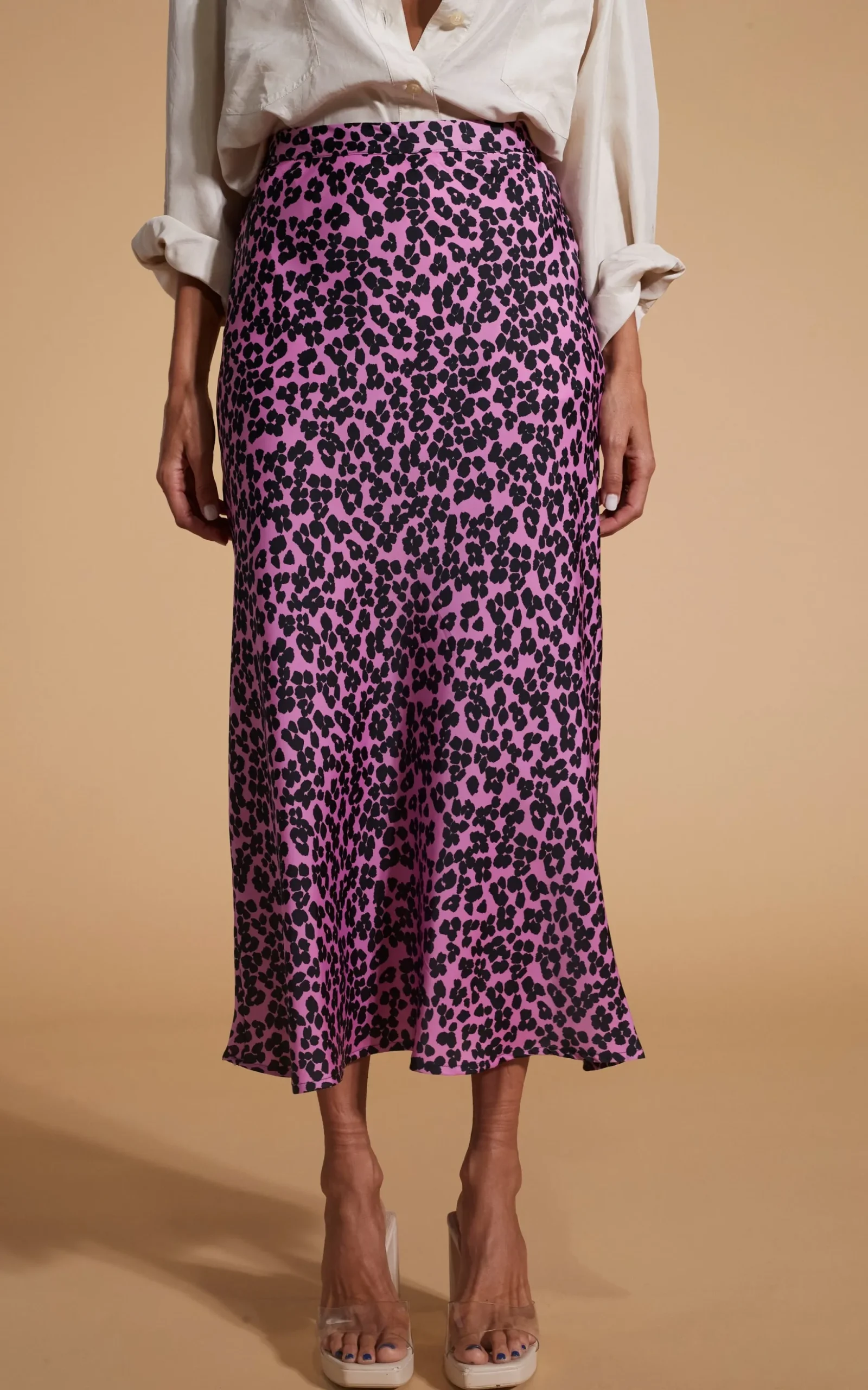 Renzo Skirt In Black On Pink Leopard