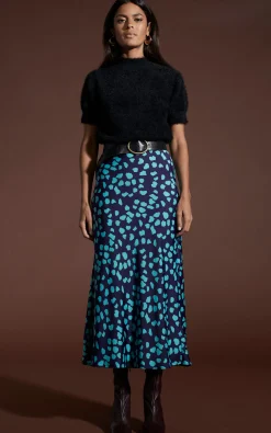 Renzo Skirt In Ice Blue On Navy Cloud