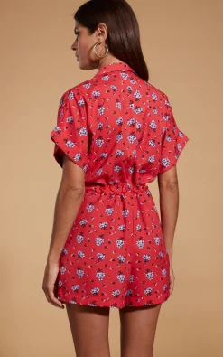 Rizzo Shirt Playsuit In Red Daisy