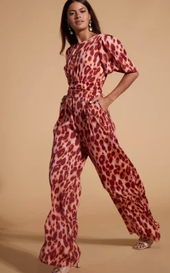 Savannah Jumpsuit In Orange Leopard