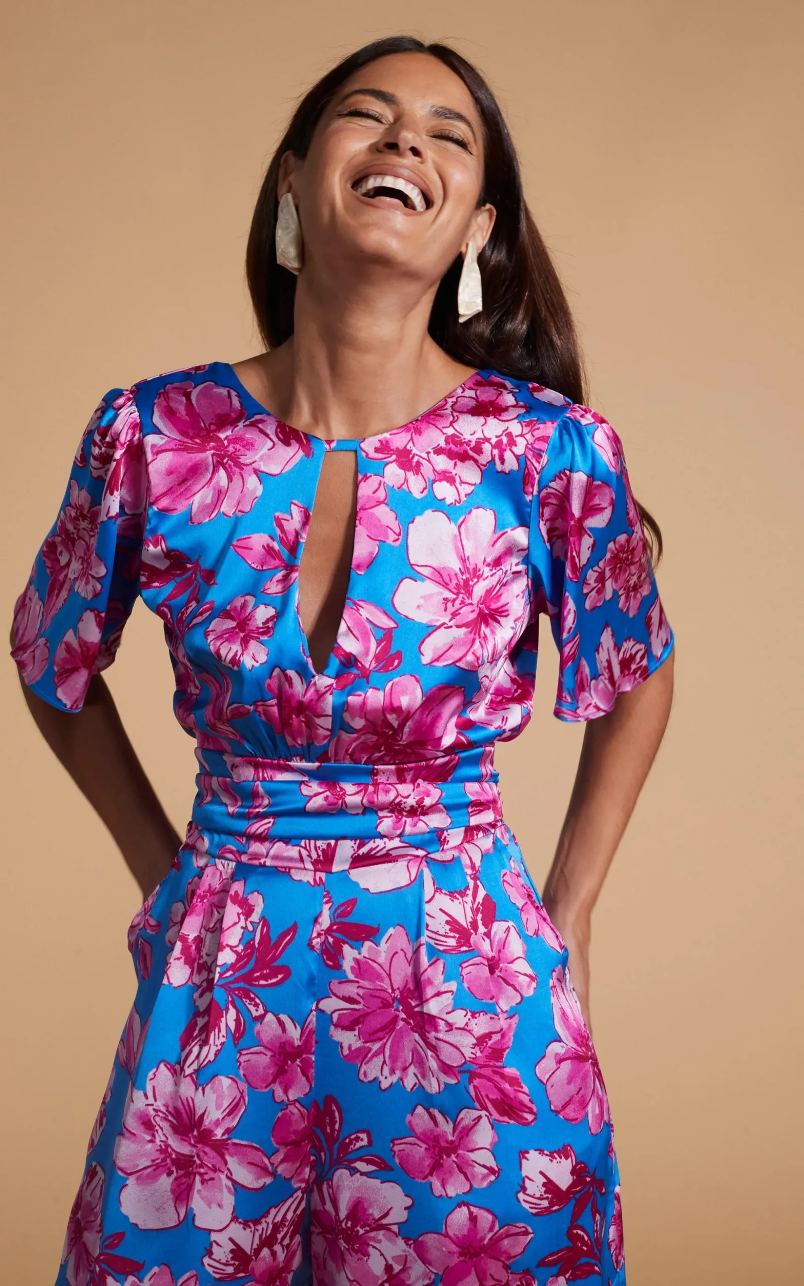 Savannah Jumpsuit In Pink On Blue Floral