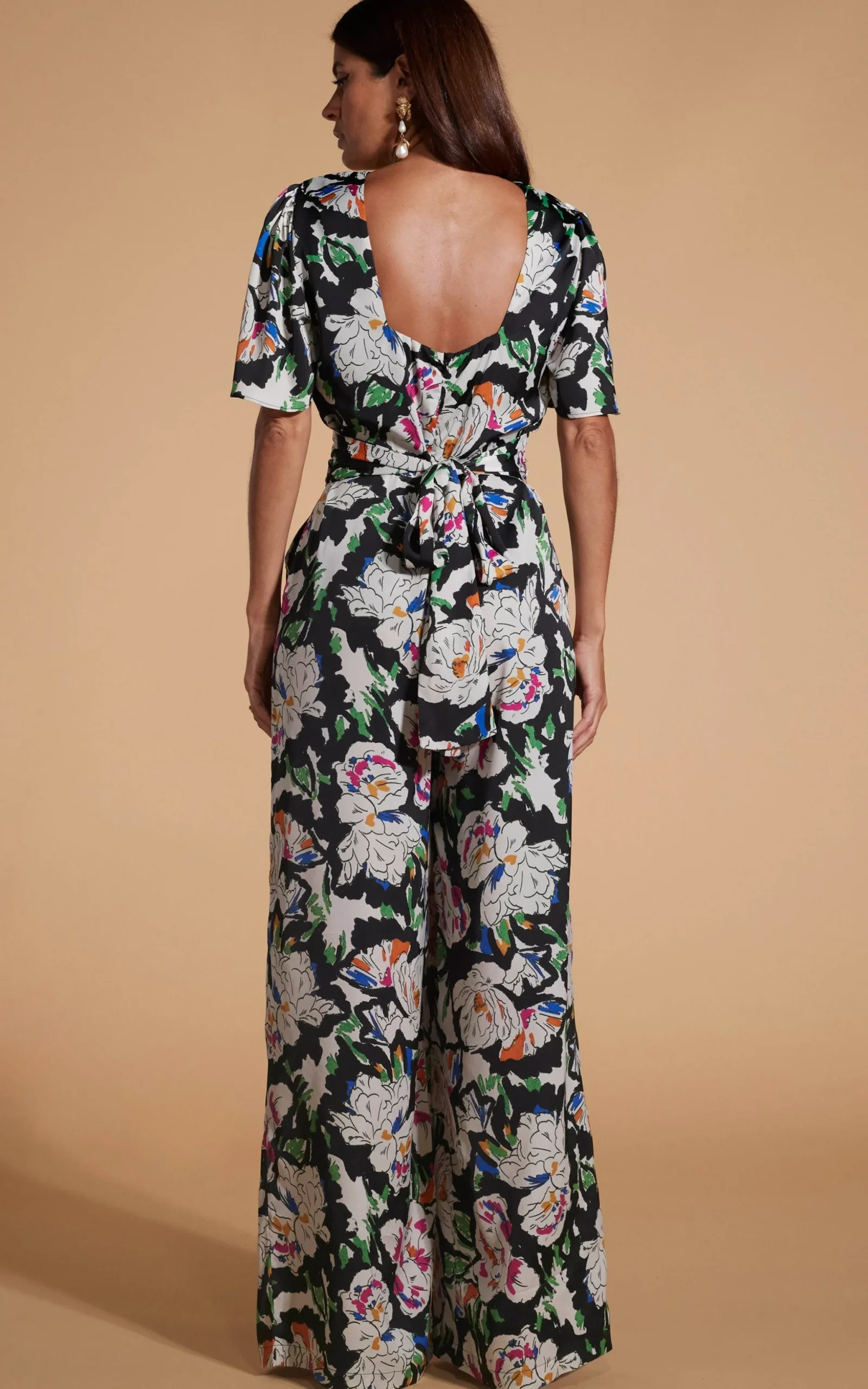 Savannah Jumpsuit In White On Black Floral