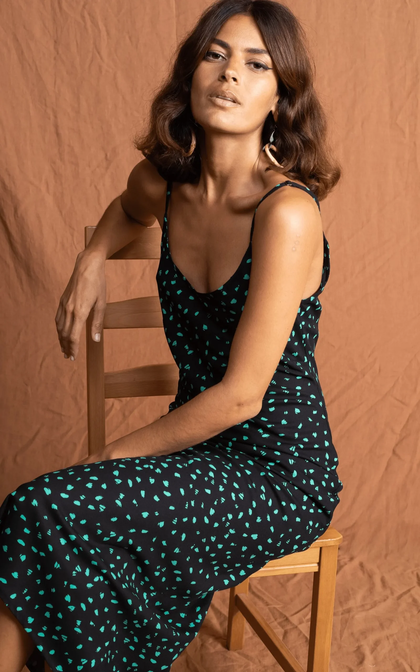 Sienna Midaxi Dress In Abstract Green On Black