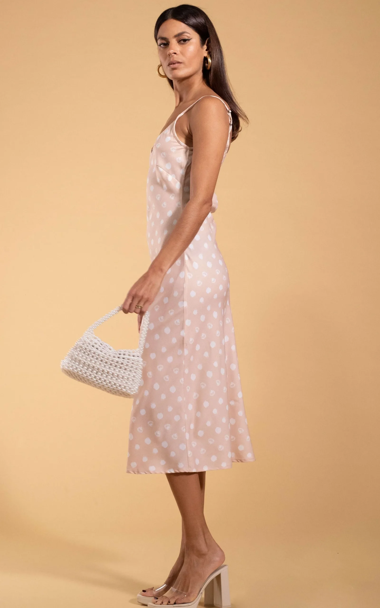Sienna Midaxi Dress In Beige Polka Dot
