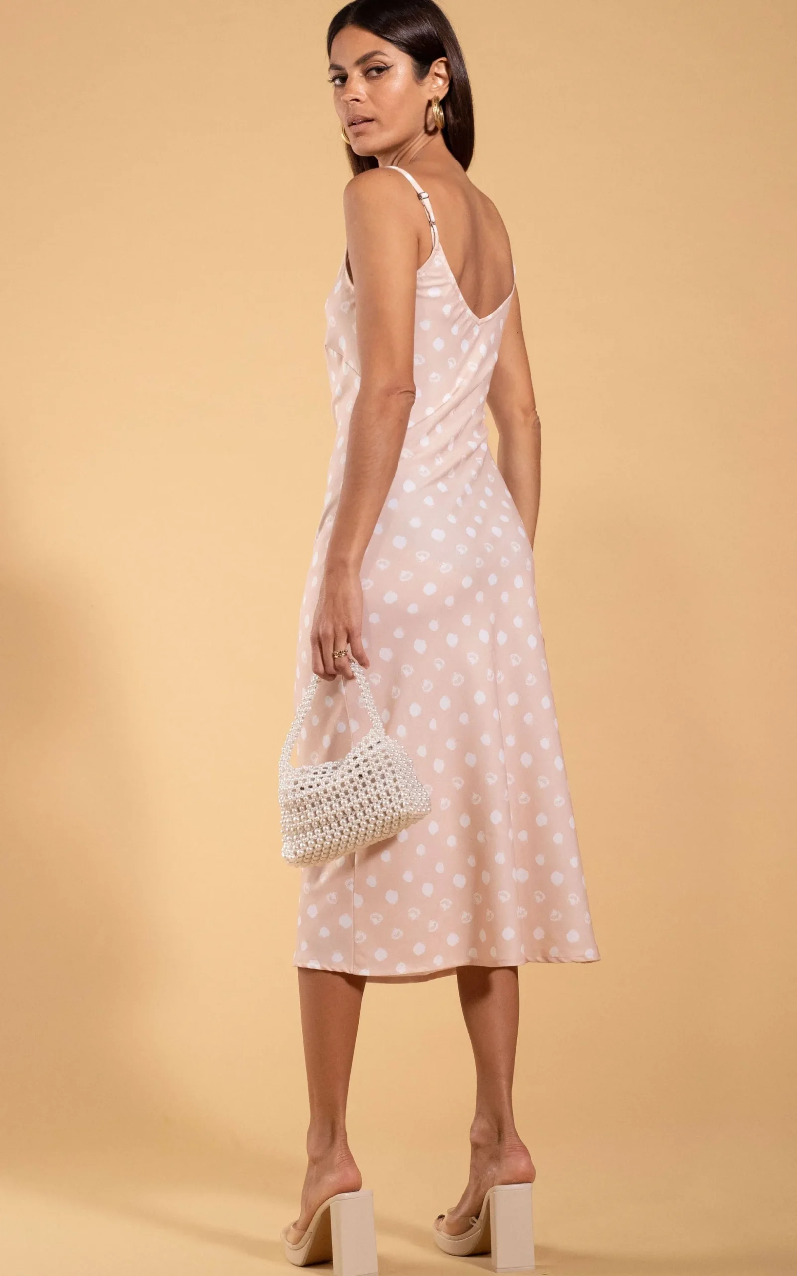 Sienna Midaxi Dress In Beige Polka Dot