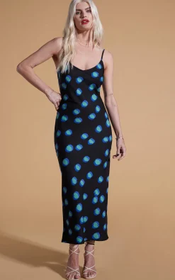 Sienna Midaxi Dress In Polka Dot Blue On Black