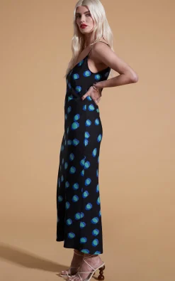 Sienna Midaxi Dress In Polka Dot Blue On Black