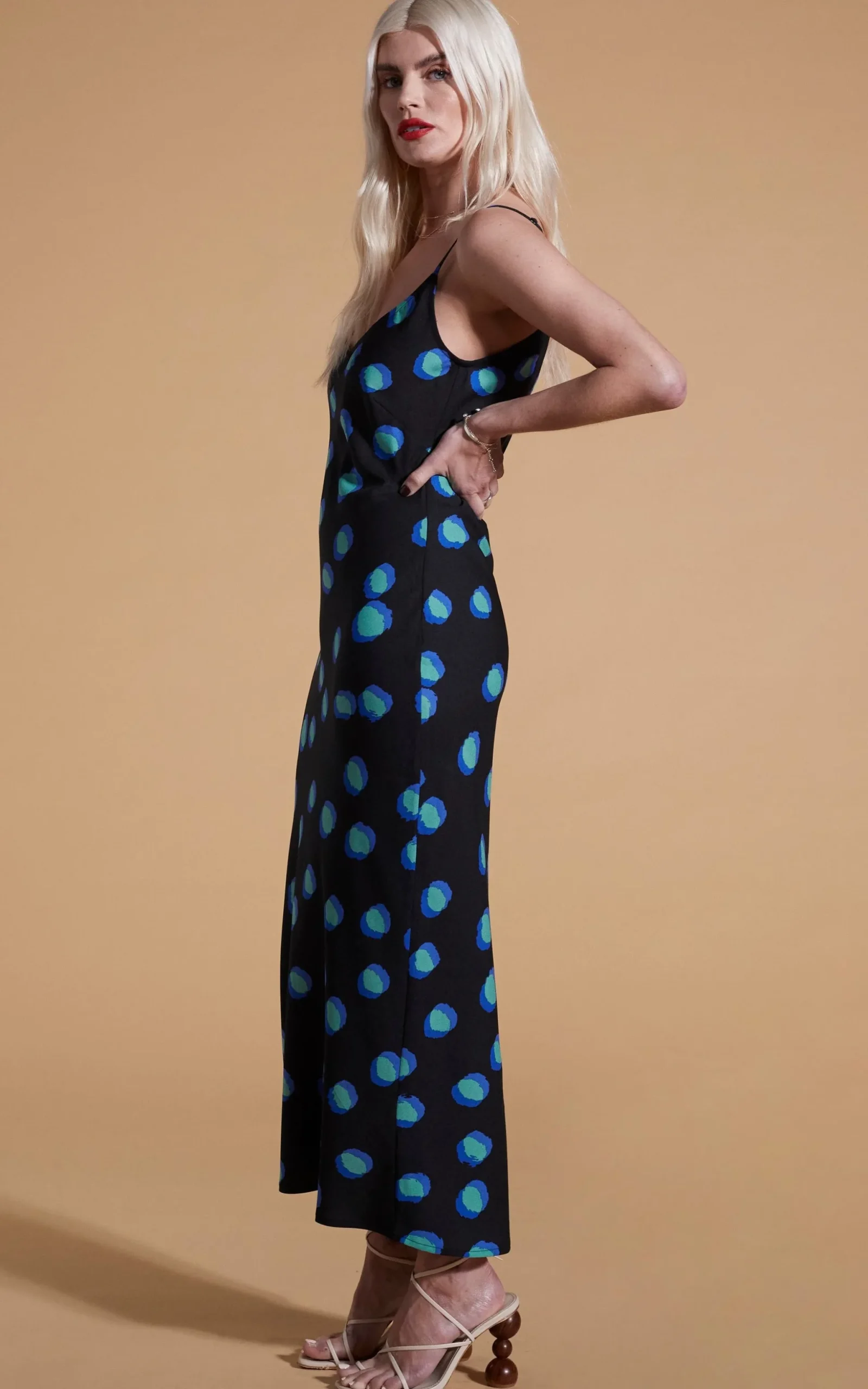 Sienna Midaxi Dress In Polka Dot Blue On Black