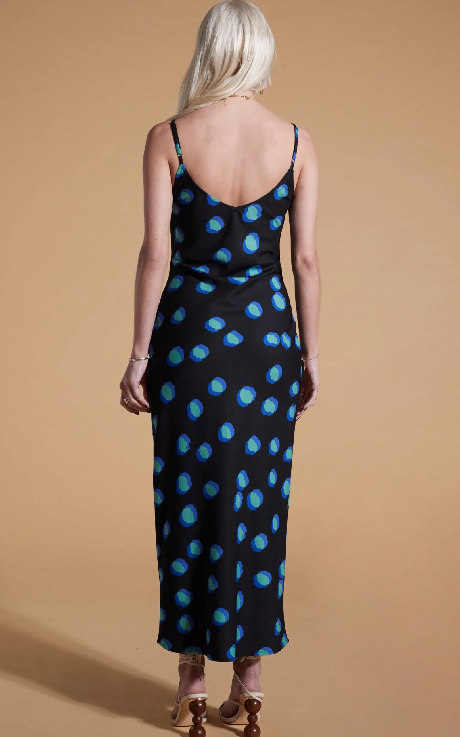 Sienna Midaxi Dress In Polka Dot Blue On Black