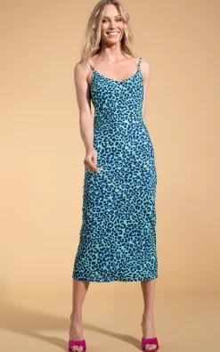 Sienna Midaxi Dress In Turquoise Leopard
