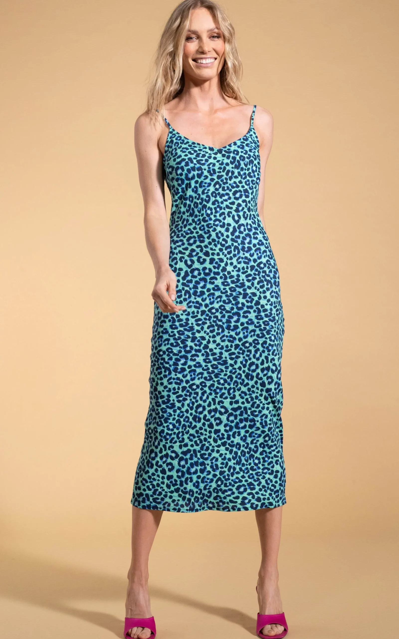Sienna Midaxi Dress In Turquoise Leopard
