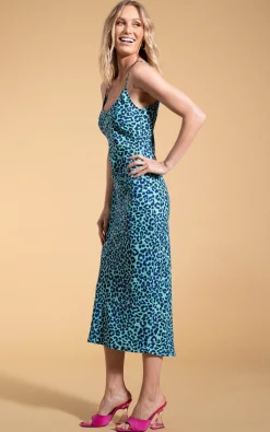 Sienna Midaxi Dress In Turquoise Leopard