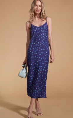 Sienna Midaxi Slip Dress In Abstract Purple On Navy