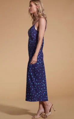 Sienna Midaxi Slip Dress In Abstract Purple On Navy