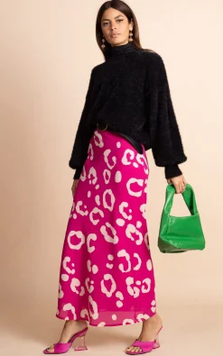 Sophie Maxi Slip Skirt In Oversized Leopard Cream On Magenta