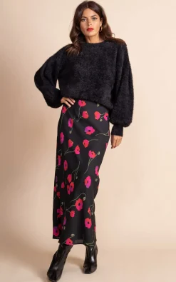 Sophie Skirt In Poppies On Black
