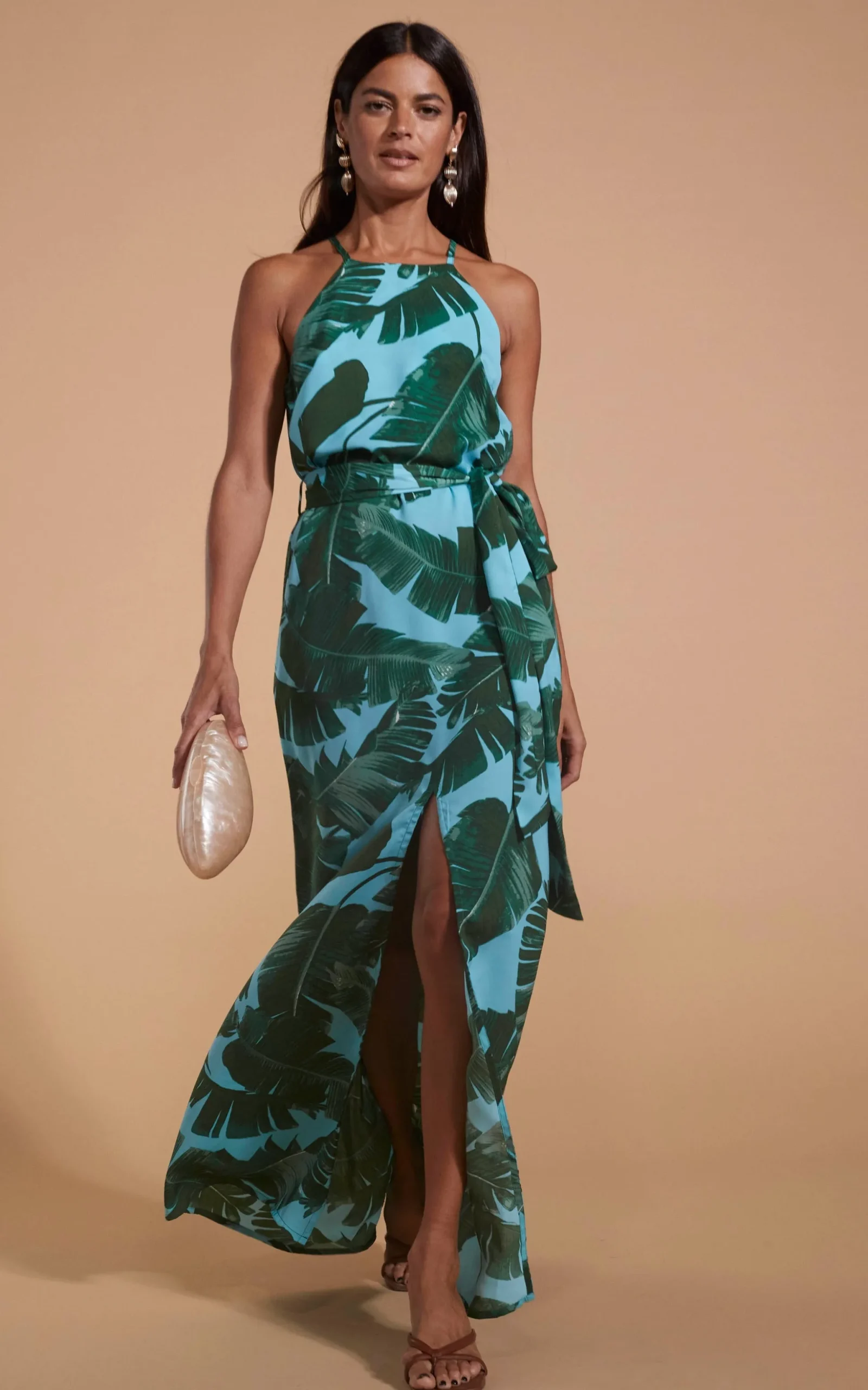 Sunset Dress In Vintage Blue Palm