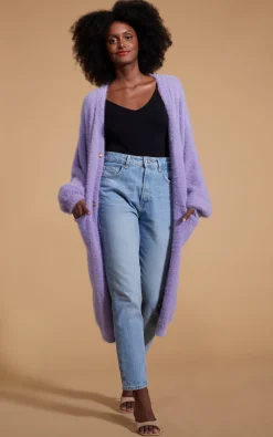 Taylor Longline Cardigan In Pastel Purple