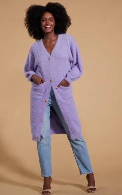 Taylor Longline Cardigan In Pastel Purple