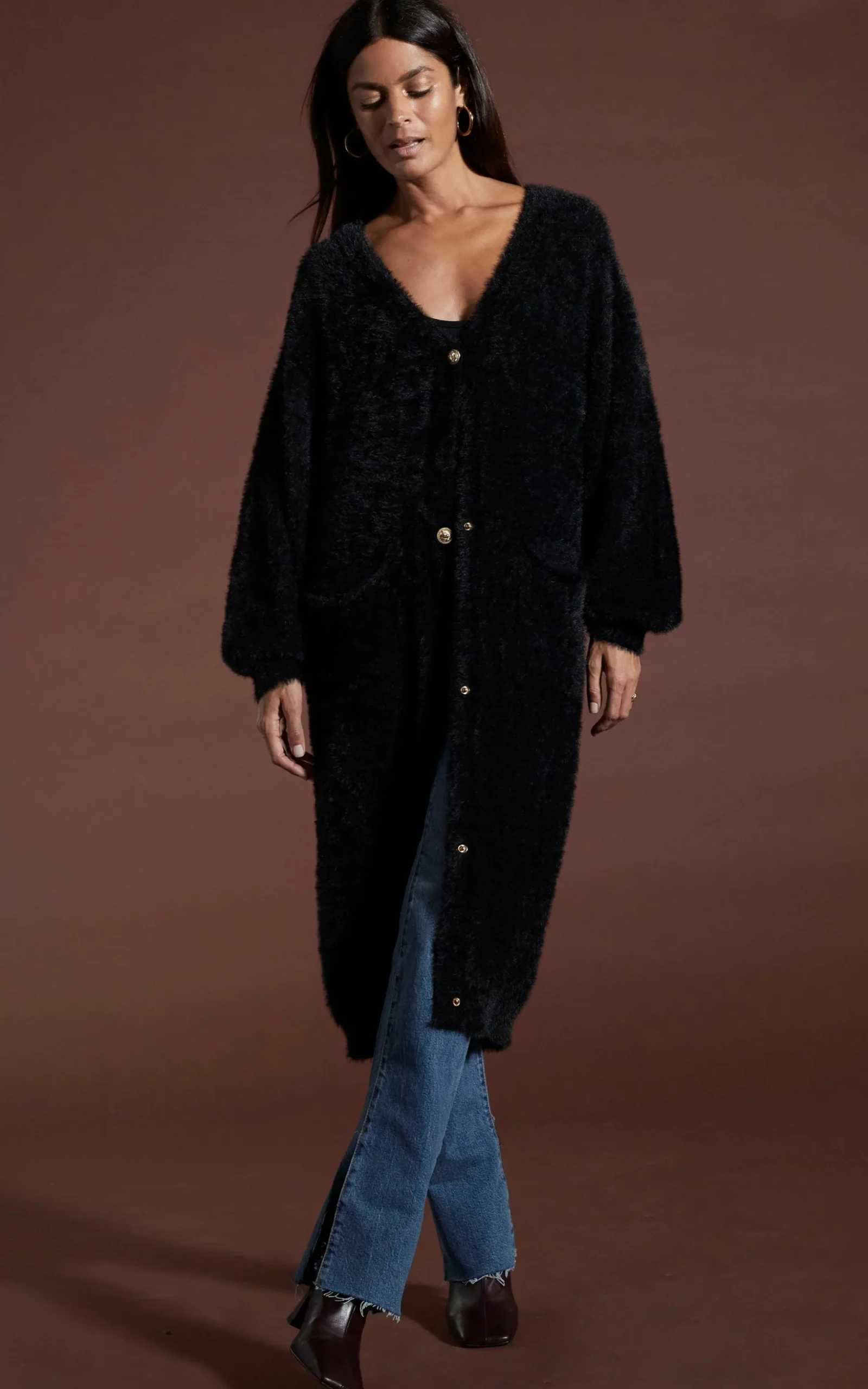 Taylor Longline Cardigan In Black