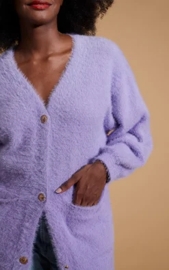 Taylor Longline Cardigan In Pastel Purple