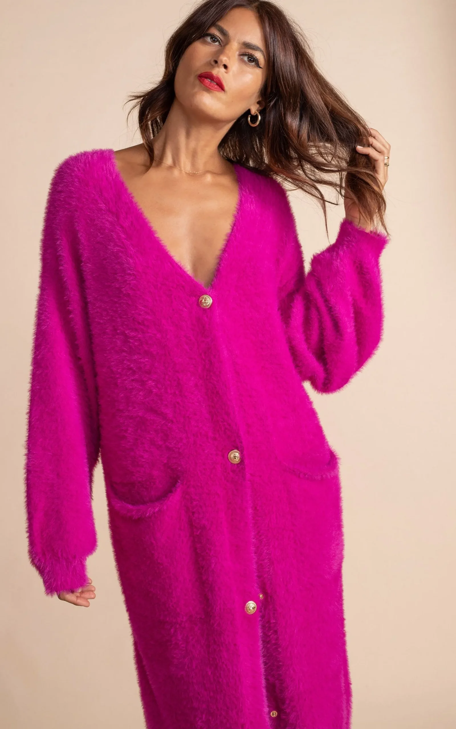 Taylor Longline Cardigan In Magenta
