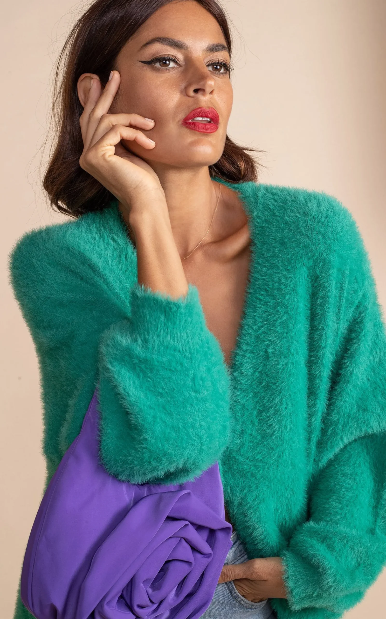 Taylor Longline Cardigan In Vivid Green
