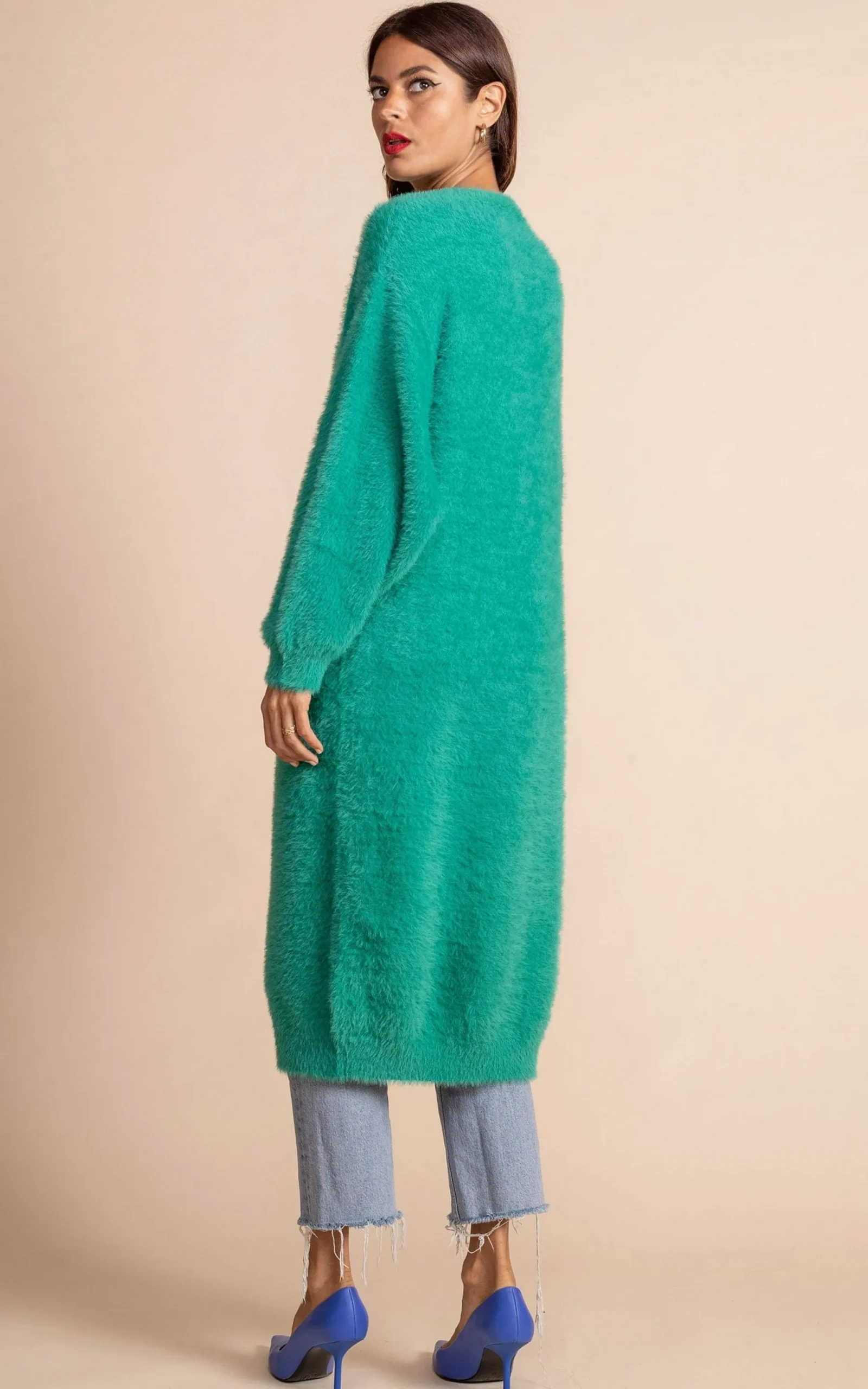 Taylor Longline Cardigan In Vivid Green