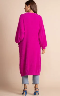 Taylor Longline Cardigan In Magenta