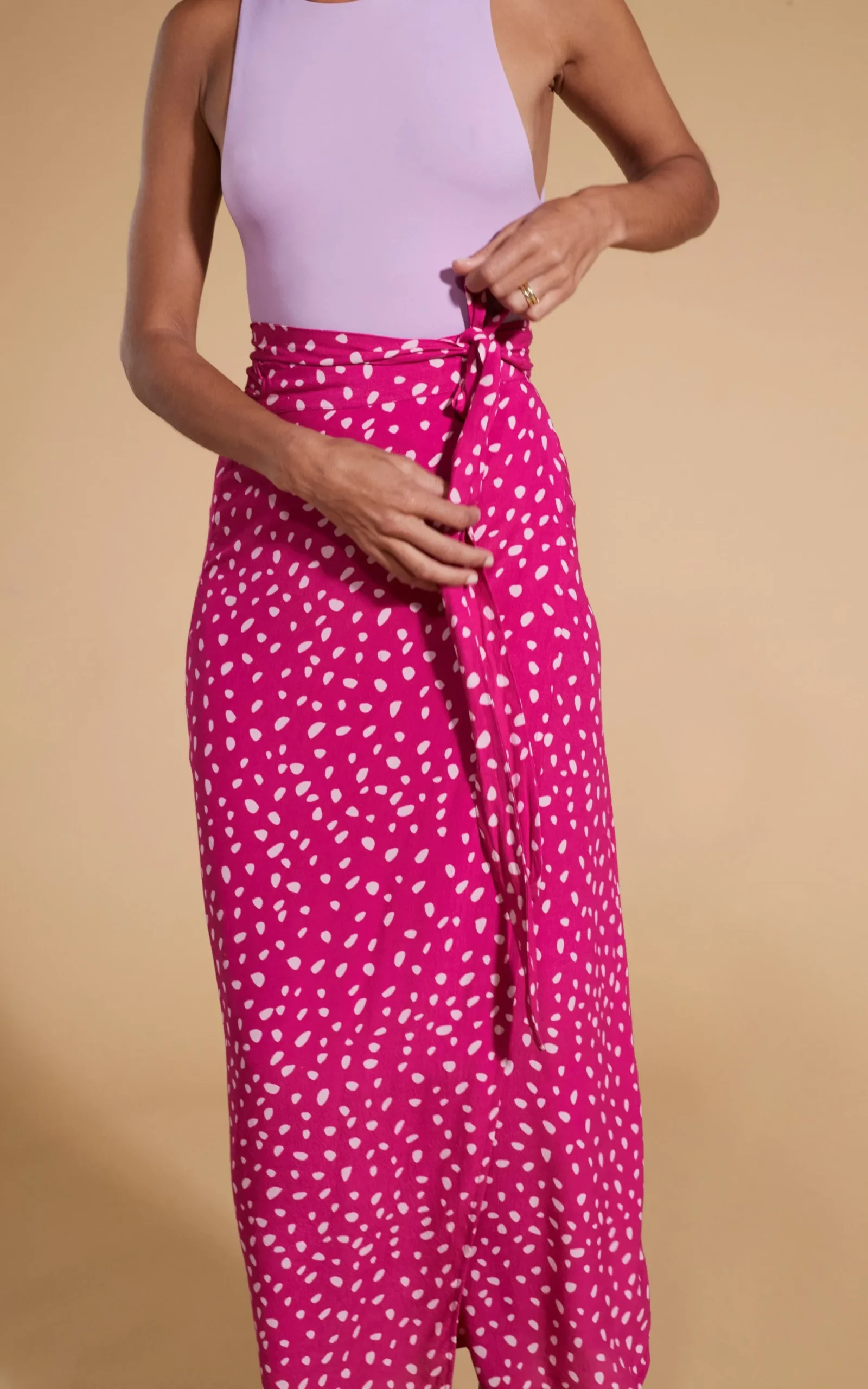 Whitney Maxi Wrap Skirt In Odd Dot Pink On Magenta