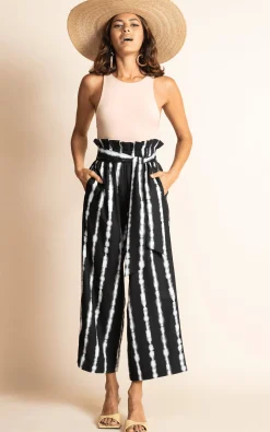 Winnie Trouser In Tie Dye Black And White Stripe