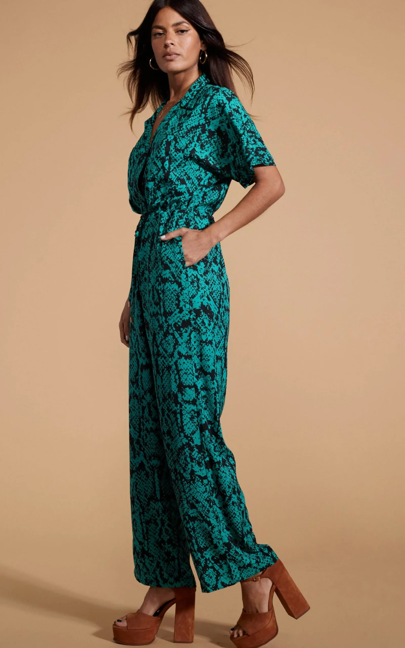 Zeta Jumpsuit In Green Snake