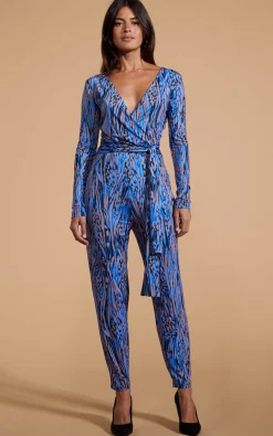 Zion Slinky Jumpsuit In Brushed Blue Leopard