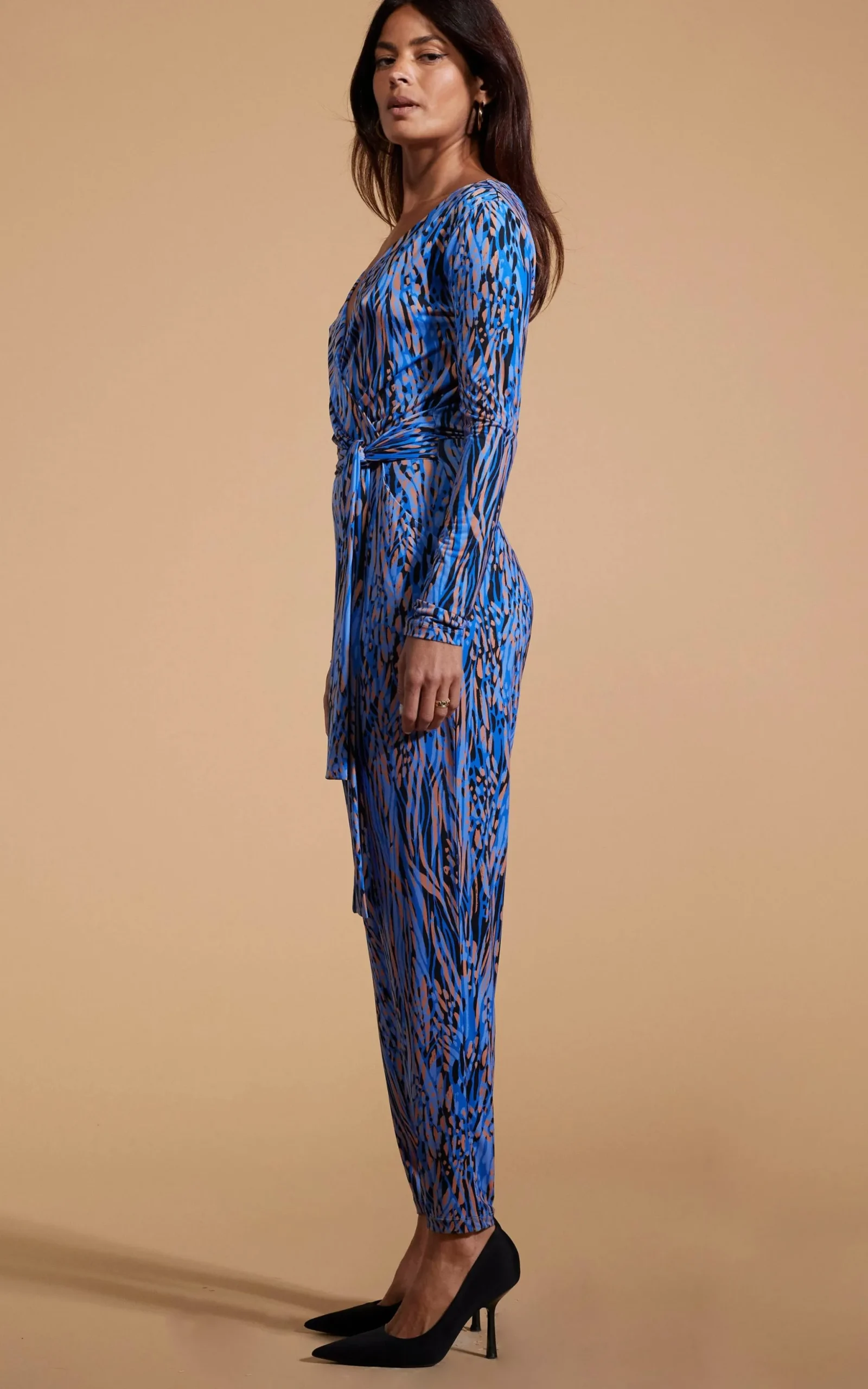 Zion Slinky Jumpsuit In Brushed Blue Leopard